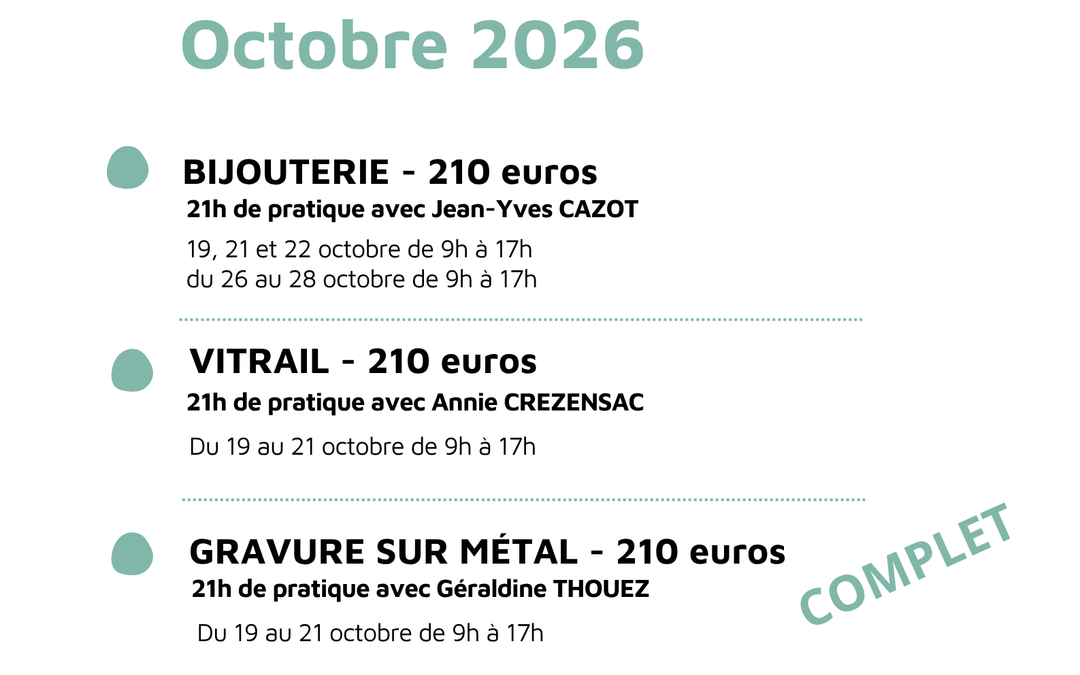 STAGES VACANCES D&rsquo;OCTOBRE 2026
